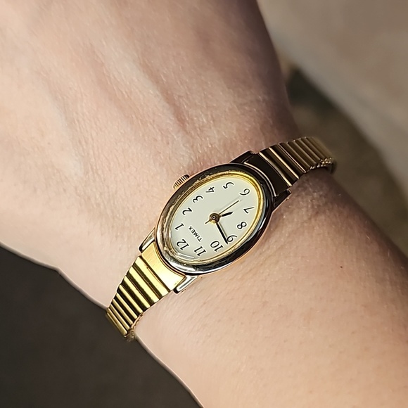 Timex Accessories - Vintage Classic Timex Gold Tone Stretch Band Oval Face Bracelet Watch